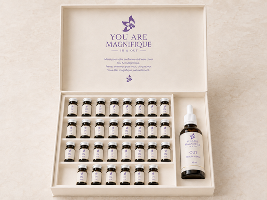 Box You Are Magnifique ouverte avec 30 ampoules IN et sérum visage OUT